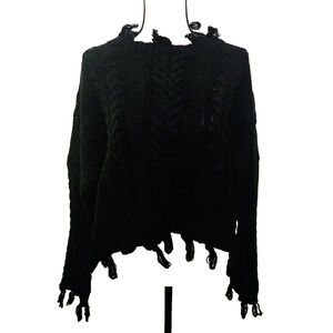 Altar’d State Cropped Black Boho Sweater M Oversized
